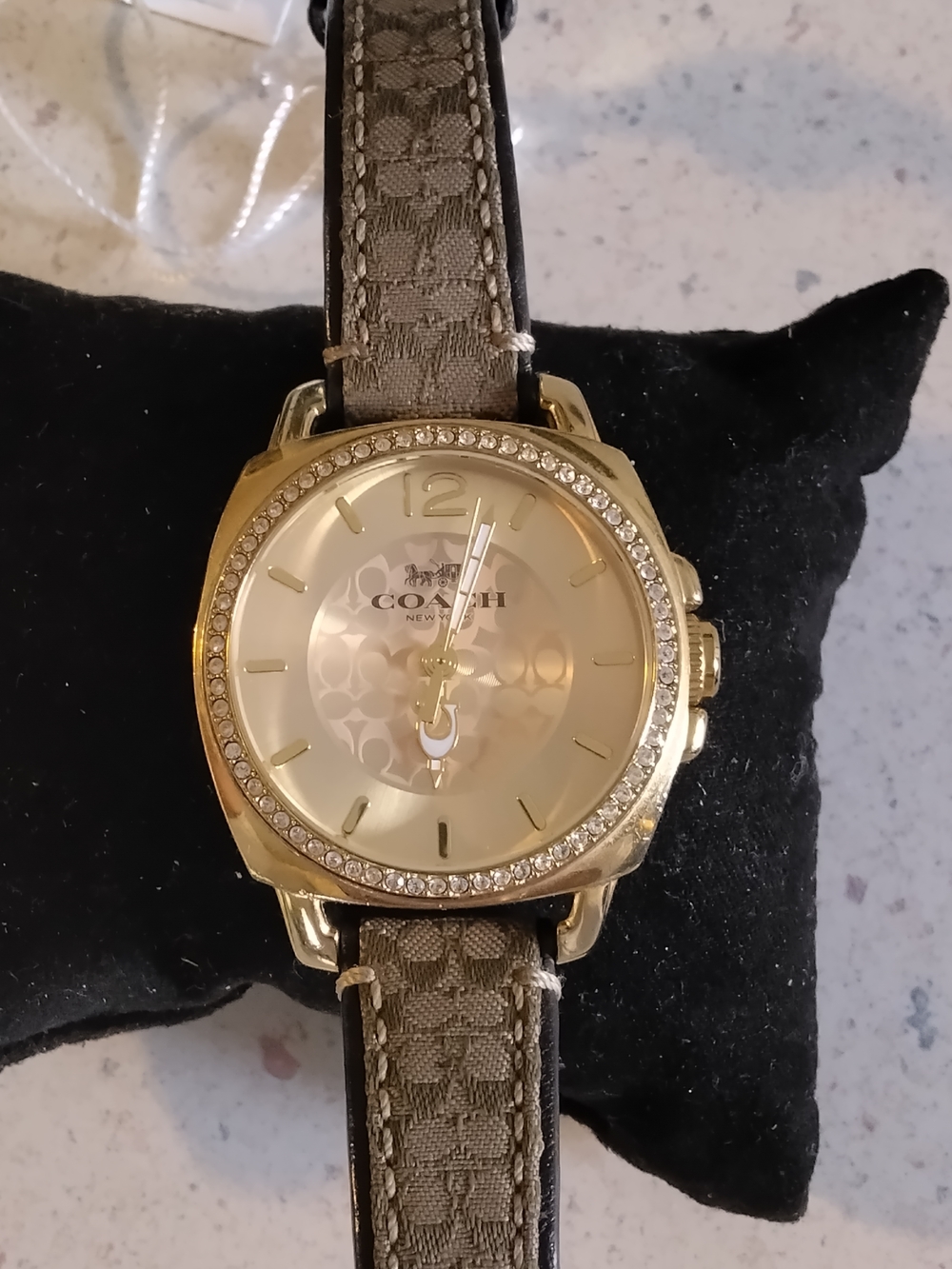 Coach Women's Gold-Tone Crystal Bezel Watch with Signature Brown Strap - Picture 3 of 5
